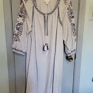 J.jill Ocean Breeze Striped Embroidered Boho Dress Sz Large